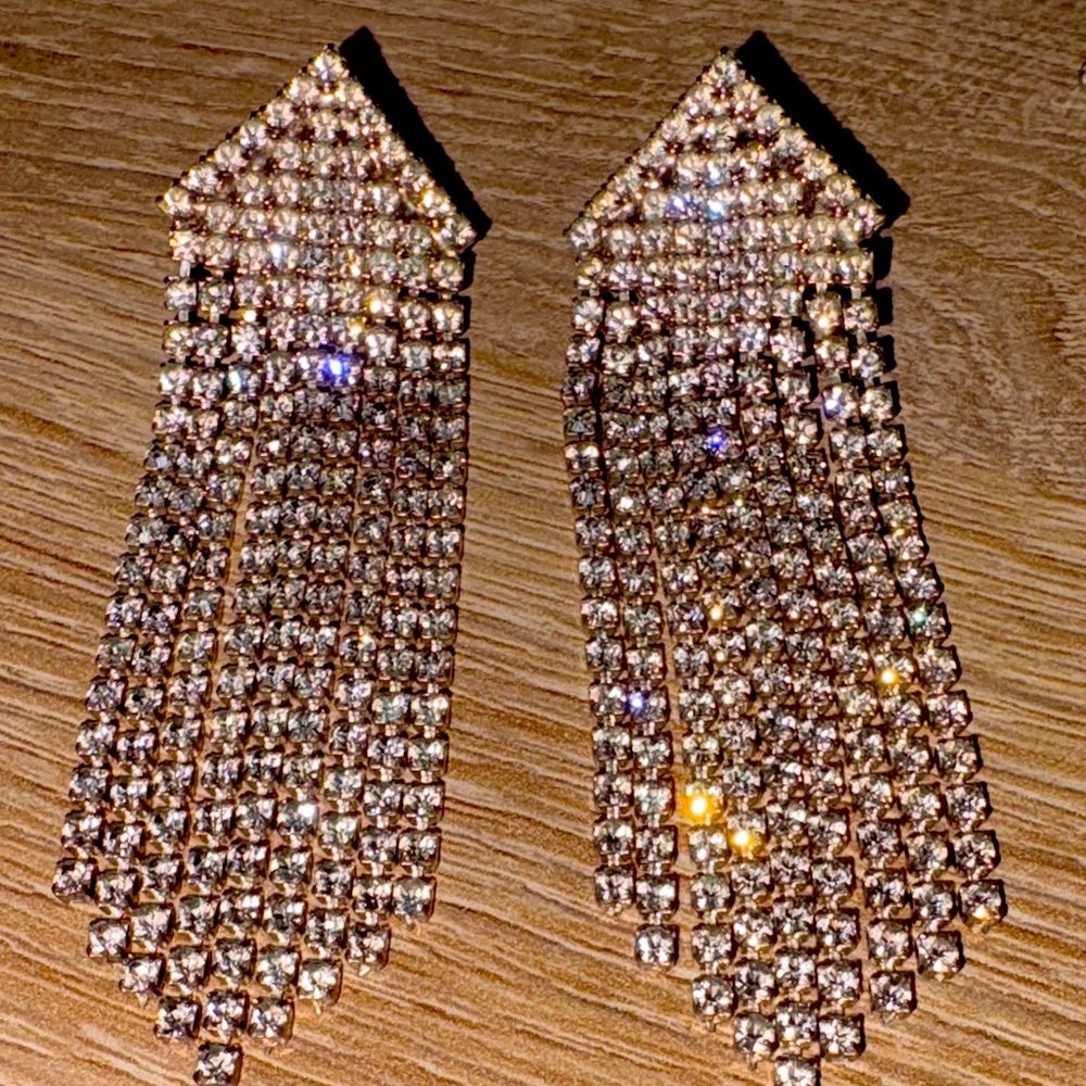 Vintage rhinestone earrings, silver tone, Dangle Earrings
